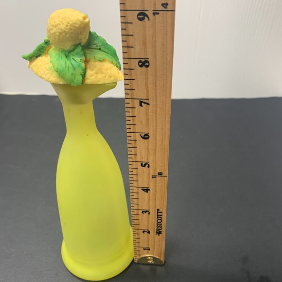 Frosted Canary Yellow Glass Vase with Ceramic Lemon Topper 7 1/2" - Picture 5 of 5